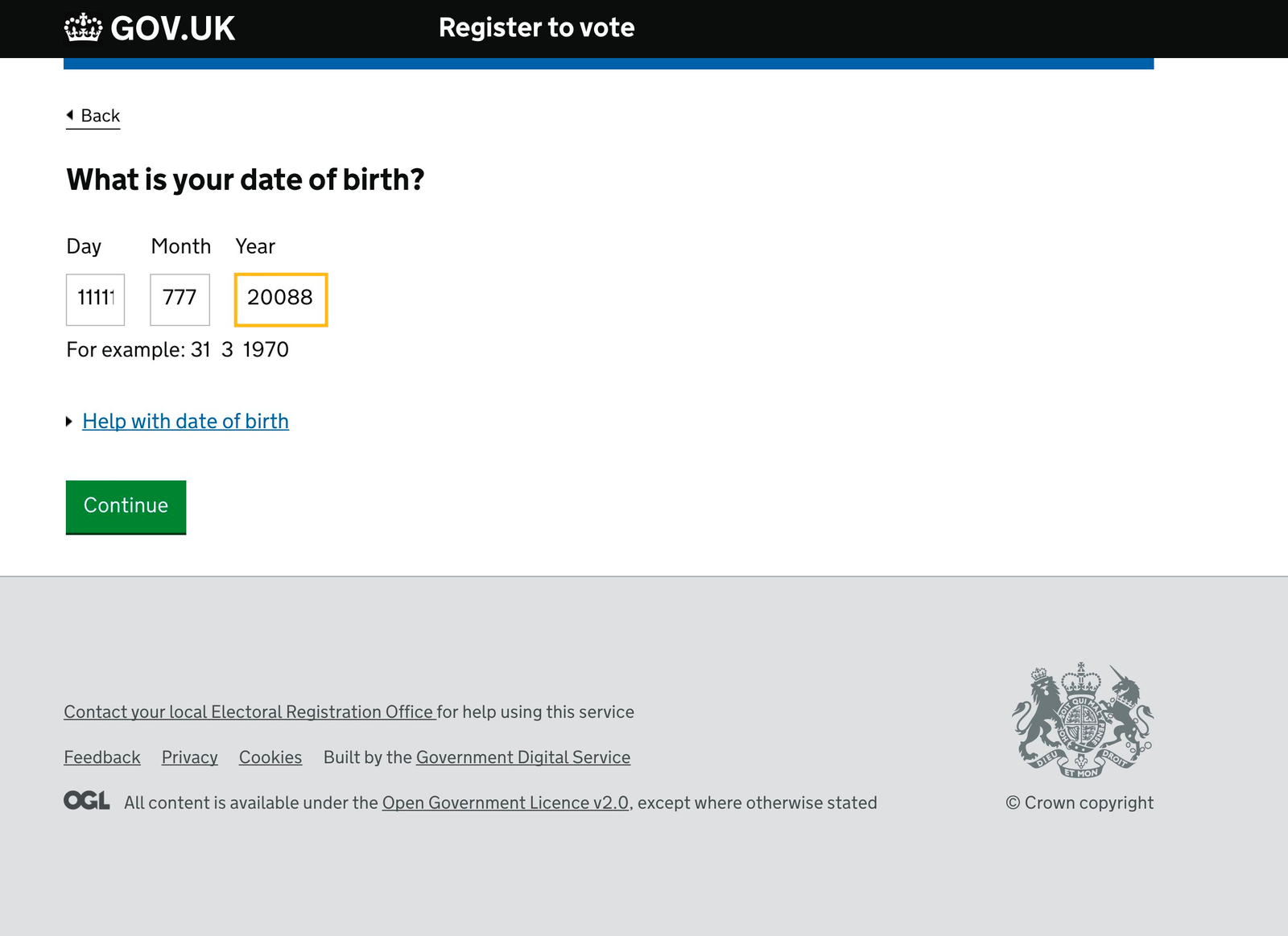 Absence of date of birth validation